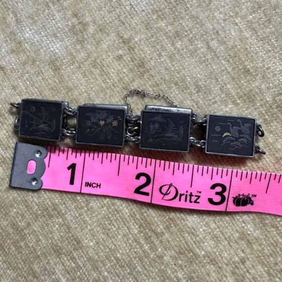 VINTAGE / ANTIQUE JAPANESE DAMASCENE BRACELET HANDMADE ARTISAN GOLD SILVER - Picture 4 of 5